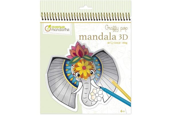 MY MANDARINE GY106C - Carnet de coloriage Graffy Pop 3D - 36 Mandalas prédécoupés - À partir de 6 ans - ANIMAUX DE LA SAVANE