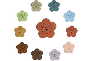Houhounb Handmade Stoff Etiketten Tags Blütenform Nähen Tuch Etiketten Etiketten Leder Label Nähen mit 5 Löchern Hand Made Liebe Label für DIY Nähen Nähen Dekor, 10 Farben,30 Stücke