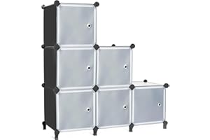 ‎AWTATOS AWTATOS Steckregal 6 Würfel Aufbewahrungssystem Kombiregale mit Türen Regal Würfel DIY Multifunktional Regalsystem Regal Modular Für Wohnzimmer, Schlafzimmer, Bad Schwarz ULPZ008