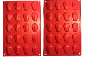 SIMUER Mini teglie da forno per madeleine, 2 stampi in silicone per madeleine, 20 cavità madeleine, stampi in silicone a forma di conchiglie di capesante rosse, barattoli per cottura di torte, cioccolato,