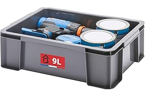 Sundis Master Box, caja almacenaje plastico, 9l de capacidad, reforzado, paredes rectas, apilable y combinable, ideal para el taller, el transporte, el garaje y el bricolaje