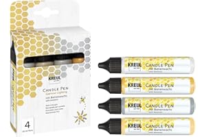 KREUL 49756 - Set de 4 rotuladores para velas Glamour Lighting, purpurina plata, purpurina oro, plata, oro, 29 ml cada uno, punta fina, colores con cera de abeja para decorar y pintar velas