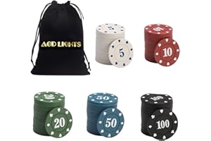 AGD LIGHTS Poker Chips 100PCS Poker Chips Set Plastic Learning Counters Disks for Home Game Holdem Poker Nights Party Supplies