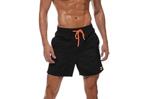 JustSun Mens Swim Shorts with Zip Pockets Mesh Lining Quick Dry Waterproof Swim Trunks