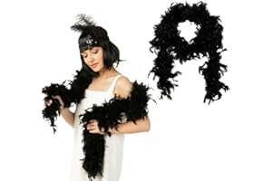 DOKRIN Boas de déguisement pour enfants,2M noir grande bande de plumes écharpe décoration de fête de mariage bricolage bouquet emballage bande de plumes