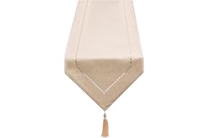 SANLEHAUSE Camino de Mesa Lino Blanco Crema Beige 32 x 275 cm, Camino de Mesa, Liso, Moderno, Camino de Mesa de Fácil Cuidado para Mesa de Comedor, Mesa de café, Restaurante, Decoración
