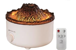 MU LIN MULIN Diffusore di Aromi a Forma di Vulcano, 560ml, Effetto Fiamma, Umidificatore Silenzioso con Telecomando, RGB 7 Colori e Luce Reg