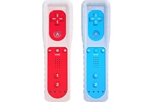 TechKen 2 Pcs Remote Controller for Wii, Remote Game Controllers Compatible with Wii Remote Replacement with Silicone and Wrist Strap (Blue Red)