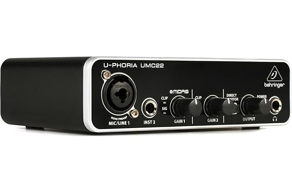 Behringer UMC22 - Interfaz de audio USB 2x2 Audiophile con preamplificador de micrófono Midas, Color negro