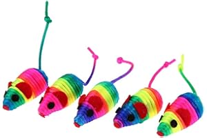 Demiawaking Lot de 5 jouets colorés en forme de souris avec hochet en sisal naturel pour chat et chaton