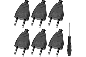HITRENDS Płaska wtyczka euro, płaska wtyczka Euro, wtyczka zasilająca płaska (220 V, 2,5 A), czarna - 6 sztuk, 6 sztuk, czarny