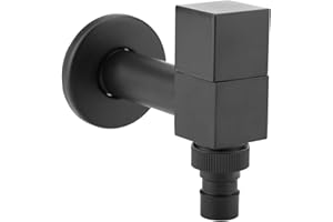 TOMOTATO Robinet en Laiton Carré pour Machine à Laver Rubinetto Bagno Lavabo Robinet de Montage Mural Robinet d'Eau Froide Robinet Noir Moderne pour évier de la Vadrouille de Balcon (Fil G1 / 2)