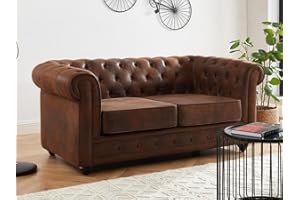 VENTE-UNIQUE Chesterfield - Sofá de 2 plazas (Microfibra, Aspecto Envejecido)