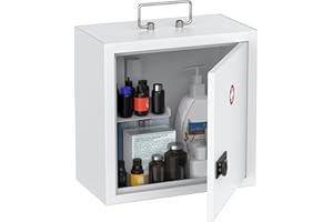 Uniclife Wall Mount Medicine Cabinet with Combination Lock & Handle Locking First Aid Lockable Medical Safe Storage Box Medium Medicine Organizer Secure Steel Wall Cabinet Metal Storage Box