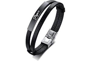 XUANPAI Papa Armband Lederarmband Vatertagsgeschenk, Gravur Papa, Schwarz Leder Armbänder für Herren, Geschenk für Papa Vater