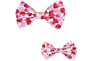 DOD.I_BOUTIQUE New Dogs Bow Tie Valentine's Day heart pink red LOVE Elastic Band attach COLLAR ACCESSORY Handmade UK (Medium Pink Hearts)