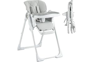 BALOVEBY Hochstühle Baby Faltbar, Verstellbar Kinderhochstuhl, Multifunktional Babystuhl mit Liegefunktion ab, Einfach zu Reinigen, Abnehmbares Tablett rutschfest, 15 kg, Grau