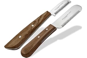 ‎INSTRUMENTENRW Trimmmesser Set für Hunde und Katzen mit Feiner und Grober Zahnung 2-Teilig Fellpflege Kamm für Hundefell Unterwolle Fellmesser Hundeschere Edelstahl Messer