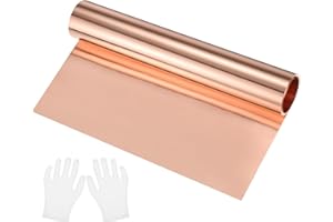 M METERXITY Copper Sheet Roll, 6in x 10ft x 0.002in (WxLxT) 99.9% Pure Copper Flashing Strip with Gloves for DIY Projects/Roofing/House Repair, Metal Foil Plate [3048x152x0.05mm]