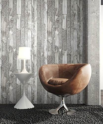 NEWROOM Holztapete Grau Vliestapete Weiß Holz,Modern schöne moderne und edle Design 3D Optik , inklusive Tapezier Ratgeber - 4