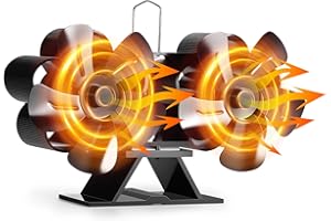 UNISOPH Kaminventilator, Ofenventilator Ohne Strom 10 Blättern mit 2 Motoren, Kaminofen Ventilator für Holzofen, Leiser Betrieb Kaminlüfter Warmluftverteile Effiziente Wärmeverteilung für Holzbrenner