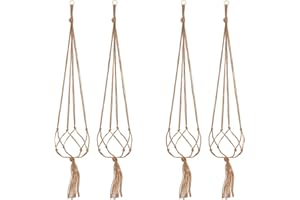 ASTARFAVOR 4 Piezas Colgador para Plantas Cesta Colgante de Plantas Maceta Soporte de Macetas Flores Colgador de Plantas de Cuerda Cáñamo para Jardín Decoraciones Interior y Exterior