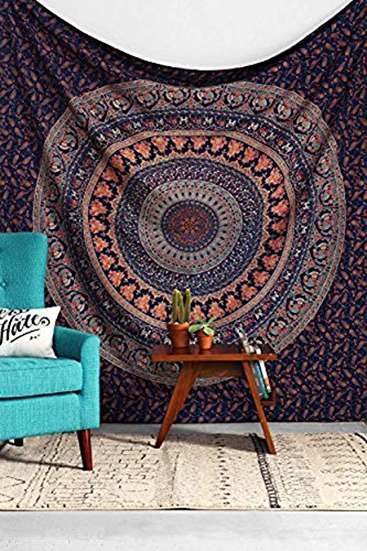 Wandteppich, Dancing Peacock & Elephant Mandala Gobelin, Hippie Wandteppiche, Bohemian Boho Tapisserie, Schlafsaal, Wand Gobelin, Wandteppich für von raajsee
