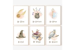 KAIRNE Lot de 6 toiles avec citations inspirantes pour décoration de chambre d'enfant, affiches motivantes pour décoration de salle de potager, impressions artistiques Be Kind Art Prints Vif doré et