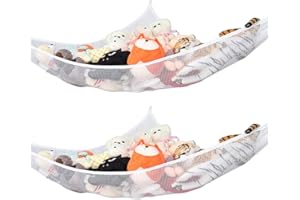 RELAX LOVE 2PCS Rangement peluche Jouet Hamac enfant Filet de rangement hamac pour animaux en peluche Organisateur pour Chambre d'Enfant Bébé Salle de bain avec 6 crochets