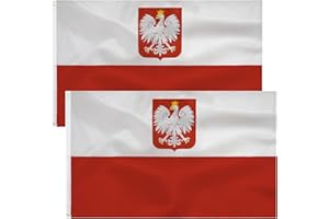 TCTOHZNG 2pcs Polski herb i flaga Flaga Polski z Orzełem 90 x 150 cm-Polski z orłem flaga poliestrowa jasny Płócienny Nagłówek i podwójne szycie z mosiężnymi oczkami