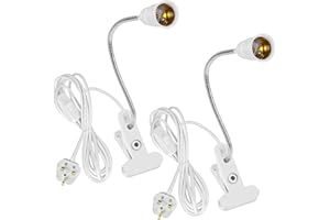 CRZPCHAS puliao 2 Pack Clip Desk Lamp Holder, 360° E27 Clamp LED Bulb Plant Light Holder Adjustable Light Base, UK Socket Plug Reading Light with On/Off Switch for Bedside Offices Garages Kitchens