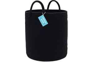 OrganiHaus Cesta 38x45cm in Corda di Cotone – Colore Nero, con Manici, per Lavanderia, Cameretta o Ripostiglio, Ideale per Giocattoli e Plaid