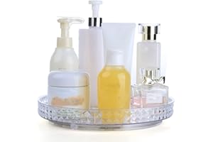 ROWNYEON Rotating Makeup Organiser, 360° Spinning Skincare & Perfume Stand, Beauty Storage Box for Vanity & Bathroom, Clear