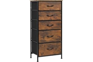‎WOLTU WOLTU Kommode mit 5 Schubladen aus Stoff, Kommodenschrank Sideboard Schubladenschrank, für Schlafzimmer Wohnzimmer Flur, aus Metallrahmen Holzwerkstoff, Vintage-Holzoptik Schwarz SSK004hov