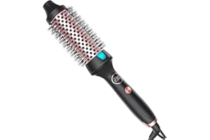 DSGKUU 38mm Thermal Brush, Curling Hot Brush Volumizing Heated Round Brush, Ceramic Tourmaline Ionic Curling Comb Dual Voltage Travel Curling Iron with Brush, LCD Display, 10 Temperature Settings