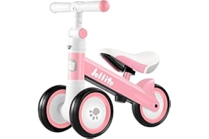 ‎JOLLITO JOLLITO Kinder Laufrad, Einstellbar Kleinkind Baby Fahrrad 12-24 Monat mit 3 Leise Räder, Kein Pedal Balance Bike Walker Spielzeug Laufrad ab 1 Jahr Alte Jungs Mädche (Pink)
