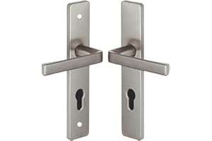 Vachette Set de Poignée de Porte sur Plaque KAZA - Clé I pour Porte d'Entrée/Cave/Abris de Jardin à Cylindre - Entraxe 195 mm - Matériau Aluminium Résistant - Garantie 10 Ans - Finition Anodinox