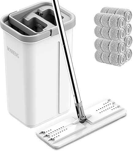 Vlakke mop en emmer voor het reinigen van vloeren met 6