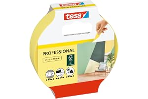 tesa målartejp Professional - Gul - 25 m x 25 mm | Målartejp av extra tunt washi-papper - för särskilt noggrann avmaskering v