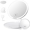 Beautifive 10X/1X LED Travel Lighted Makeup Mirror with Hall Sensor, 3 Colors Light Modes Portable Mirror with Light, Rechargeable Light up Mirror with Adjustable Stand