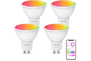 DiCUNO Ampoule Connectée LED GU10, Ampoule WiFi LED Intelligente Compatible avec Alexa et Google Home, Spot GU10 5W Dimmable Multicouleur 2700K-6500K RGBCW, 320LM, Sans Hub Requis, 4 Pièces