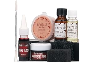 Bowitzki SFX Makeup Kit Scar Wax Halloween Special Effect Makeup,Scab Blood + Spirit Gum + Skin Wax + 2 Stipple Sponges + Extension Oil + Spatula + Fake Blood
