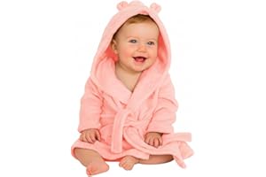 GIFT HUB Dressing Gown for Baby Girl & Boy | Soft Plush Polyester Hooded Bathrobe for Babies & Toddlers | Kids Bath & Bedtime Robe, Baby Gift & Newborn Essential | Grey, Blue, Coral Pink & White 0-24 Months