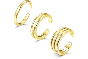 Diamday 3pcs 14K Gold Filled Toe Rings for Women Adjustable Gold Toe Ring Set Open Band Simple CZ Daisy Flower Toe Rings Hawaiian Summer Beach Foot Jewellery for Women