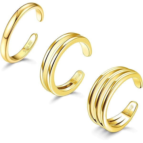 Anelli Da Dito Del Piede In Oro 14K Regolabili - Gioielli Spiaggia Donna Fascia Aperta - Foto 11