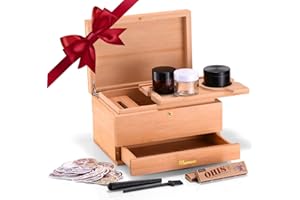 Marvero Duże pudełko premium z tacą na kółkach, dekoracyjne pudełko z zamkiem szyfrowym, dekoracyjne pudełko na zioła, odporne na zapachy, zdejmowana taca ze szklanym słoikiem i kratką (brązowa)