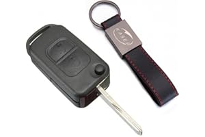 KASER Coque Clé Télécommande Plip 2 Boutons pour Mercedes Classe A C E S CL ME004 avec Porte-Clés en Cuir