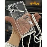 Coverzone iPhone 17 ile uyumlu İpli Boyun Askılı Silikon Kılıf Şeffaf Renk Kartlıklı Dulcet Epiphany Kılıf