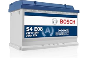 Bosch S4 E08 EFB Batteria per Auto 70 A/h - 760 A - 12 V, Batteria EFB al Piombo-Acido per Veicoli con Sistema Start/Stop, Polarità: Sinistra (-) Destra (+), 278 x 175 x 190 mm