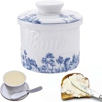 Beurrier Français En Céramique - Conservation Par Eau - Couvercle Inclus - Motif Bleu - Capacité 250 G - 3